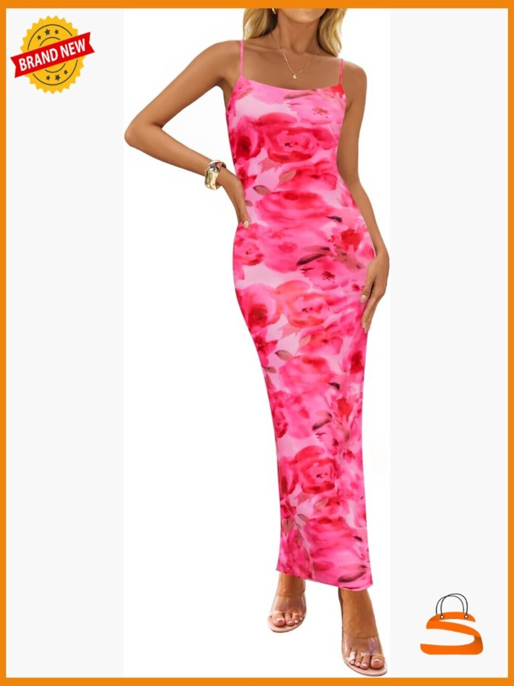 Women's Bodycon Maxi Dress Floral Spaghetti Strap Square Neck Sleeveless Boho
